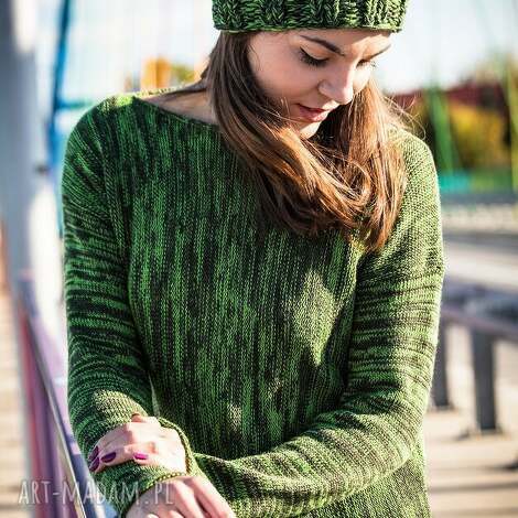 swetry zielony melanżowy sweter na zimę, kardigan z wełny