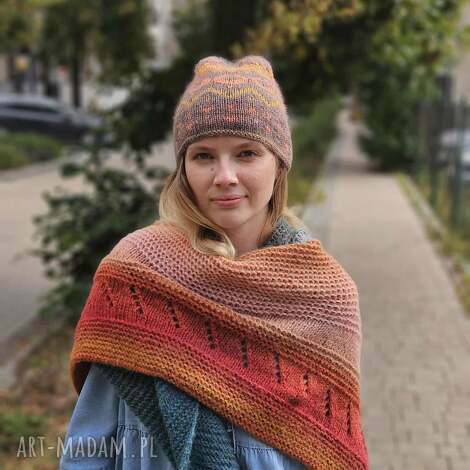 czapka autumn, nagłowę na drutach, prezent
