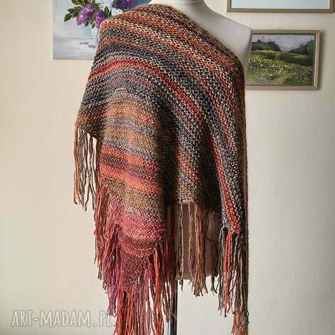 chustki i apaszki ręcznie na drutach - jesienny las miła, oryginalna chusta