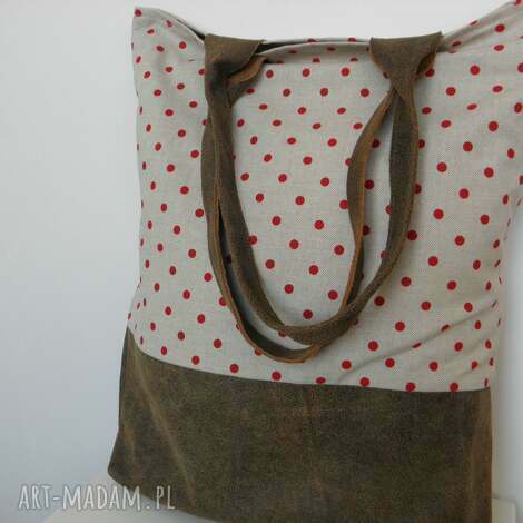 artmanual torba shopper bag w kropeczki skóra, eko, pojemna, laptop