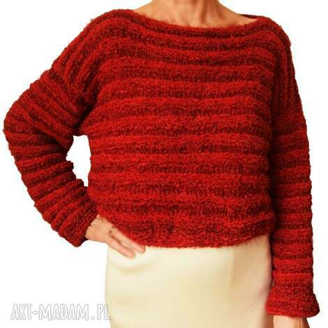 krótki sweter szerokie rękawy ręcznie robiony, oversize