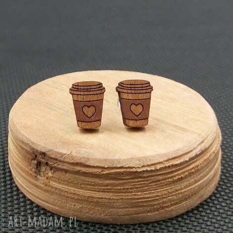 kolczyki drewniane kawa coffe latte, święta