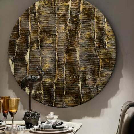 Okrągły obraz GOLDEN STRIPES z fakturą - złote paski, 70 cm do salonu
