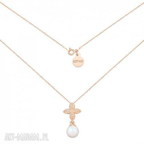 Naszyjnik z różowego złota z rozetką i opalizującą perłą Swarovski Crystal - srebro 925