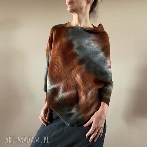 narzutka z jagnięcej welny w kolorach ziemi, ponczo tunika, sweter one size