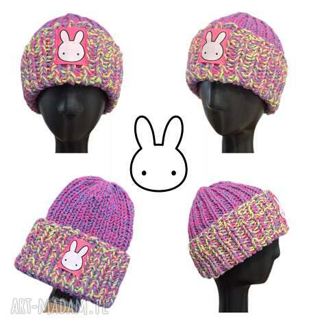 dziecięca kolorowa czapka robiona na drutach, dla dziecka, neonowa