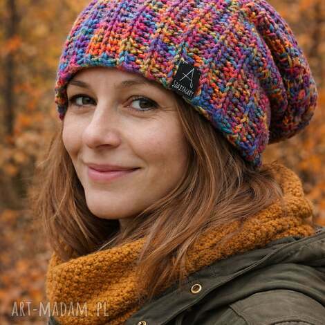 Czapka beanie Smarfetka 2w1 dwukolorowa oversize - ręcznie szydełkowana