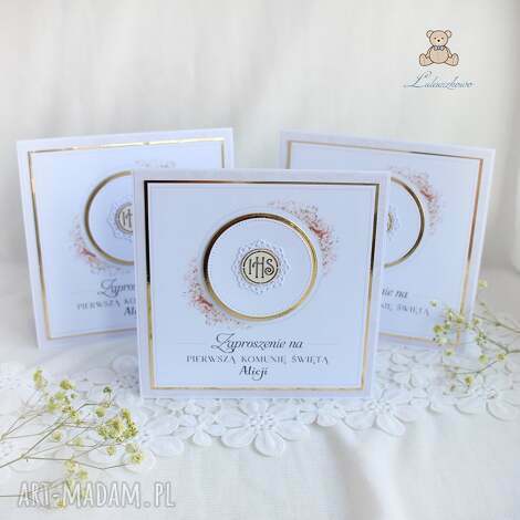 zaproszenie komunijna, zaproszenia pierwsza komunia święta nude flower 10szt