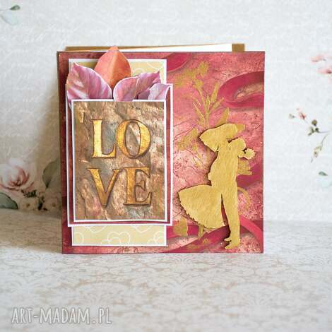 Kartka dla nich LOVE - złocona, ręcznie robiona scrapbooking