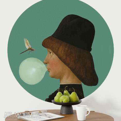 Mural DOTS Młodzieniec z ważką - okrągła dekoracja ścienna 115 cm (Wallstick)