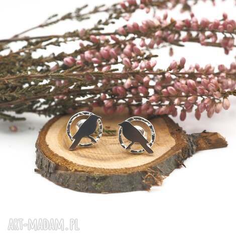 Srebrne kolczyki kawki MINI FAUNA - srebro 925, prezent dla miłośniczki ptaków