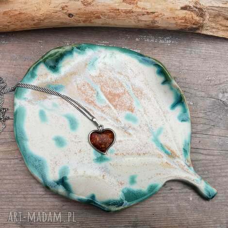 Ceramiczny talerzyk liść C318 na biżuterię - ręcznie robiony turkus i beż - art-Madam.pl