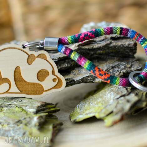 Brelok do kluczy boho Panda z litego drewna klonowego