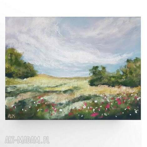Pejzaż z pasteli suchych 18x24 cm - ręcznie wykonany rysunek