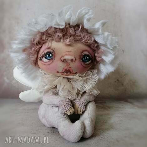 aniołek - artystyczna lalka kolekcjonerska z tkaniny, prezent, podziekowanie