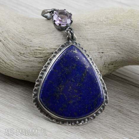 Wisiorek lapis lazuli i srebro 925/999 z ametystem - fantazyjny wisior 1889a