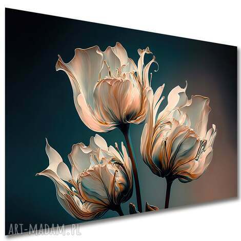 Obraz tulipany 120x80 cm - beżowe kwiaty glamour na płótnie