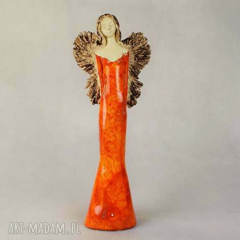 Anioł ceramiczny - prezent handmade do domu, ręcznie szkliwiony (ok. 33 cm)