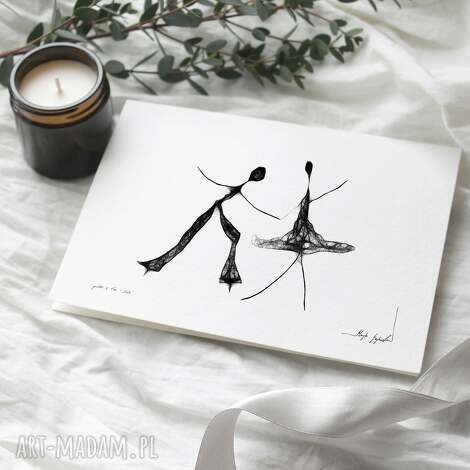 Autorska grafika Tango - czarno-biała dekoracja do salonu i na ślub - 30x21 cm