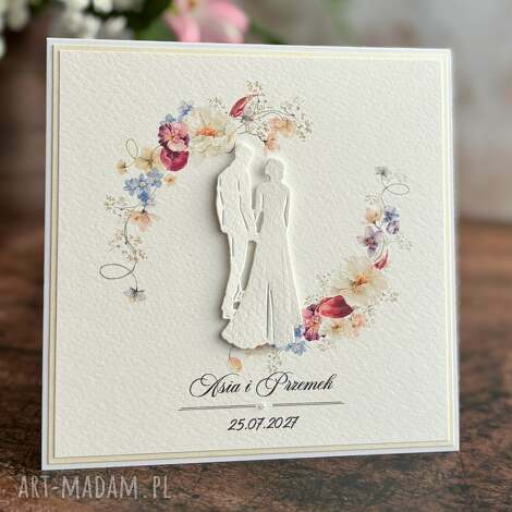 Elegancka kartka ślubna w ozdobnej kopercie - ręcznie robiona