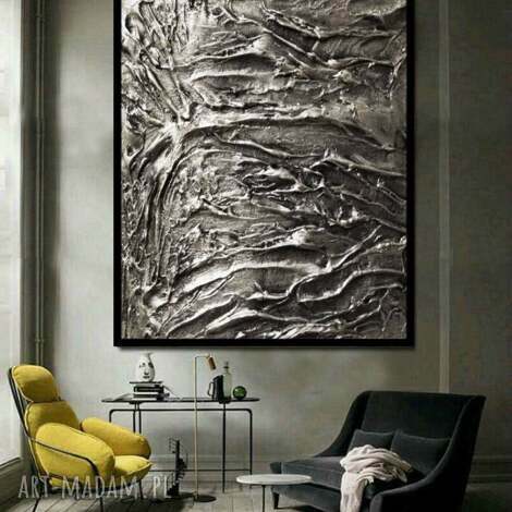 dom duże obrazy - srebrna struktura 100x150cm, obraz na antresole