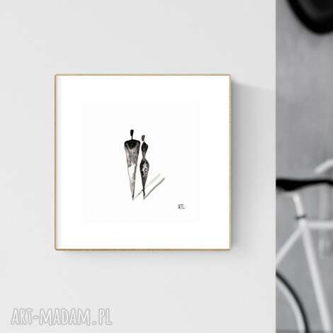Grafika 20x20 cm ręcznie malowana ART Krystyna Siwek - abstrakcja czarno-biała do sypialni i salonu