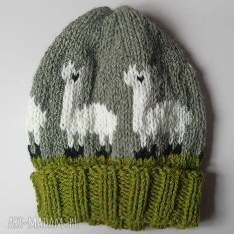 Czapka unisex z miękkiej wełny i alpaki - lama, handmade
