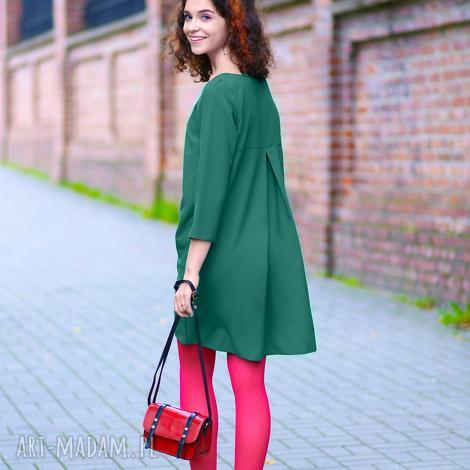 sukienka z kontrafałdą na plecach, t283, szmaragdowy elegancka, luźna