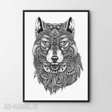 Plakat obraz wilk A4 21x29,7 cm boho - autorska grafika Hogstudio