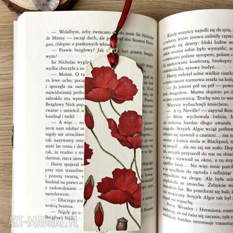 Drewniana zakładka do książki Makowa Energia - handmade decoupage z makami
