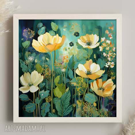 Obraz letnia łąka kwietna nocą 50x50 cm - wydruk artystyczny plakat botaniczny
