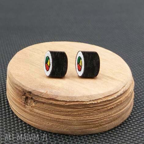 kolczyki drewniane sushi, jedzenie, biżuteria drewniana