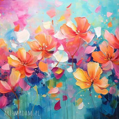 kolorowy obraz z kwiatami - poziomy do salonu wydruk na płótnie 80x120