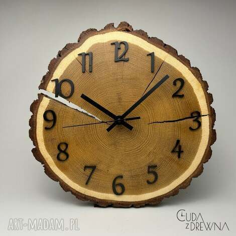 Drewniany zegar z plastra dębu 30 cm - personalizowany handmade