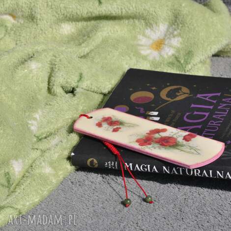Zakładka do książki decoupage i makrama z naturalnym jadeitem - ręcznie robiona