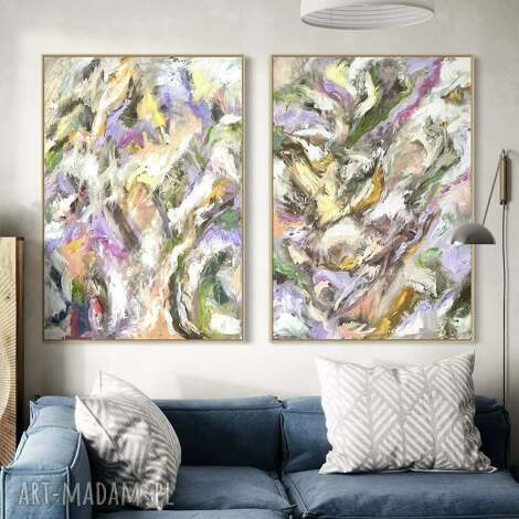 Zestaw 2 obrazów 100x70 cm - kolorowa abstrakcja by Ferens (papier lub płótno)