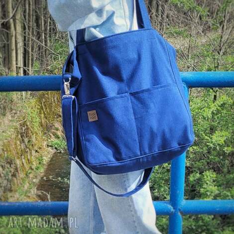 Lazy Bag Pocket - granatowa torba na ramię z kieszeniami (handmade, canvas eco)