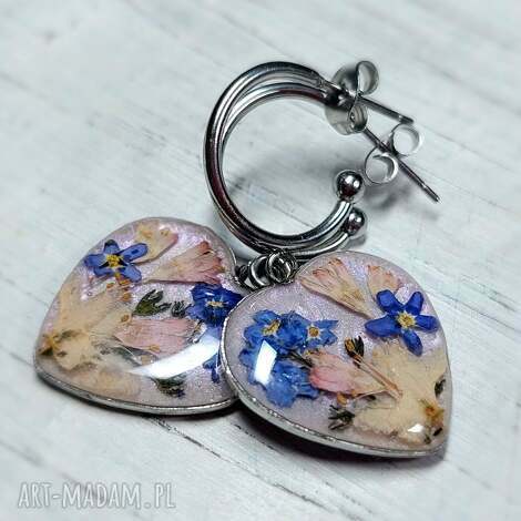 kolczyki serca żywica suszone kwiaty, walentynki, prezent, vintage