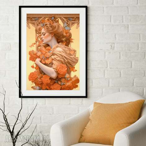 Plakat Kobieta z kwiatami 50x70 cm - ciepła grafika na ścianę