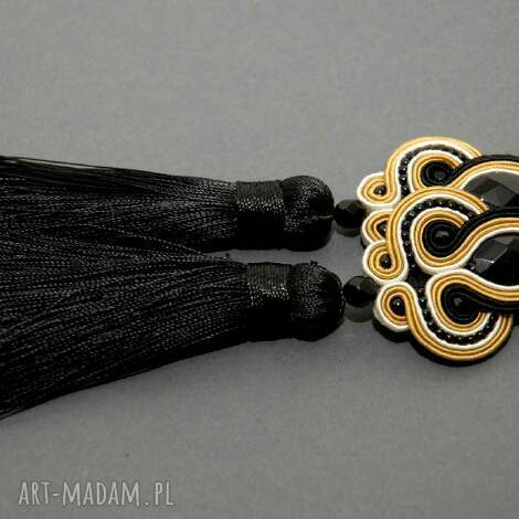sisu klipsy sutasz z onyksami i chwostami, sznurek, eleganckie, wiszące