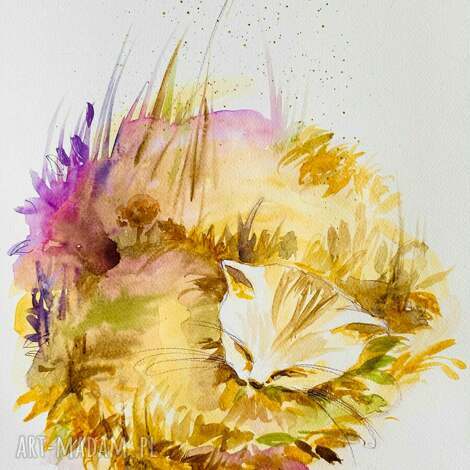 kot jesienny 2 nastrojowa akwarela artystki adriany laube, akwarela kot, malarstwo