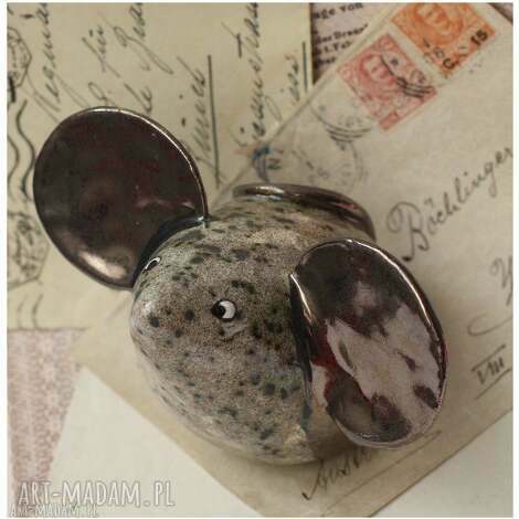 Mysz ceramiczna handmade szaro-czarna z gliny szamotowej (13 x 8 cm)