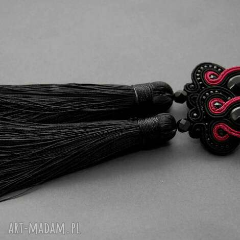 Czarno-malinowe klipsy sutasz z onyksami i chwostami - handmade