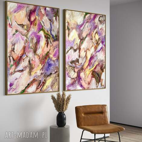 Różowy dyptyk abstrakcyjny 100x70 cm do salonu - by Ferens