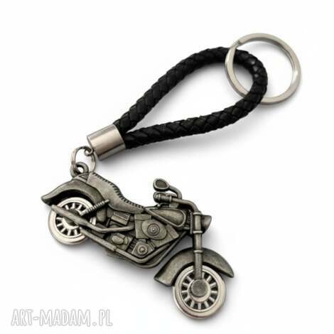 Brelok skórzany Motocykl Silverado II czarny - stal szlachetna i metalowa zawieszka