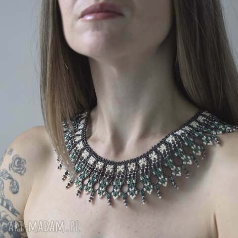 ażurowa kolia kryształowa jaskinia - boho naszyjnik z koralików - naszyjnik