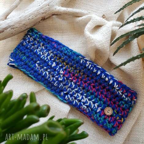 Granatowa opaska na głowę - ciepła wiosenna na spacer i góry (handmade) - art-Madam.pl