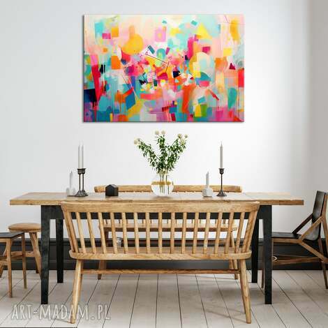 kolorowa ekspresyjna abstrakcja - kolorowy obraz do salonu 90x60 cm