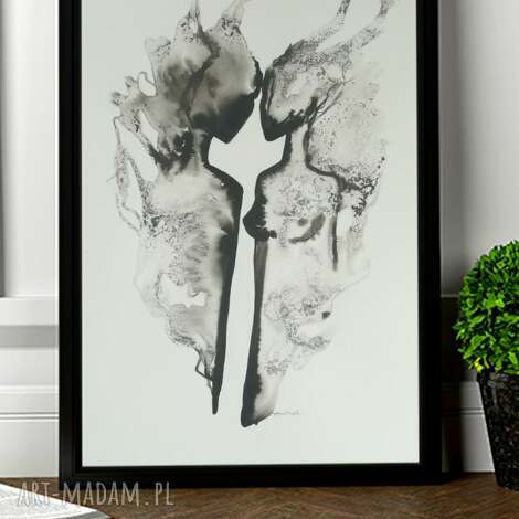 Oryginalna grafika A3 Body Flowers - rysunek tuszem czarno-biały do ramki