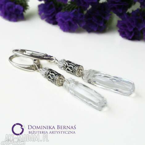 Długie kolczyki Swarovski Crystal z białą perłą i srebrnym koralem - Bernas